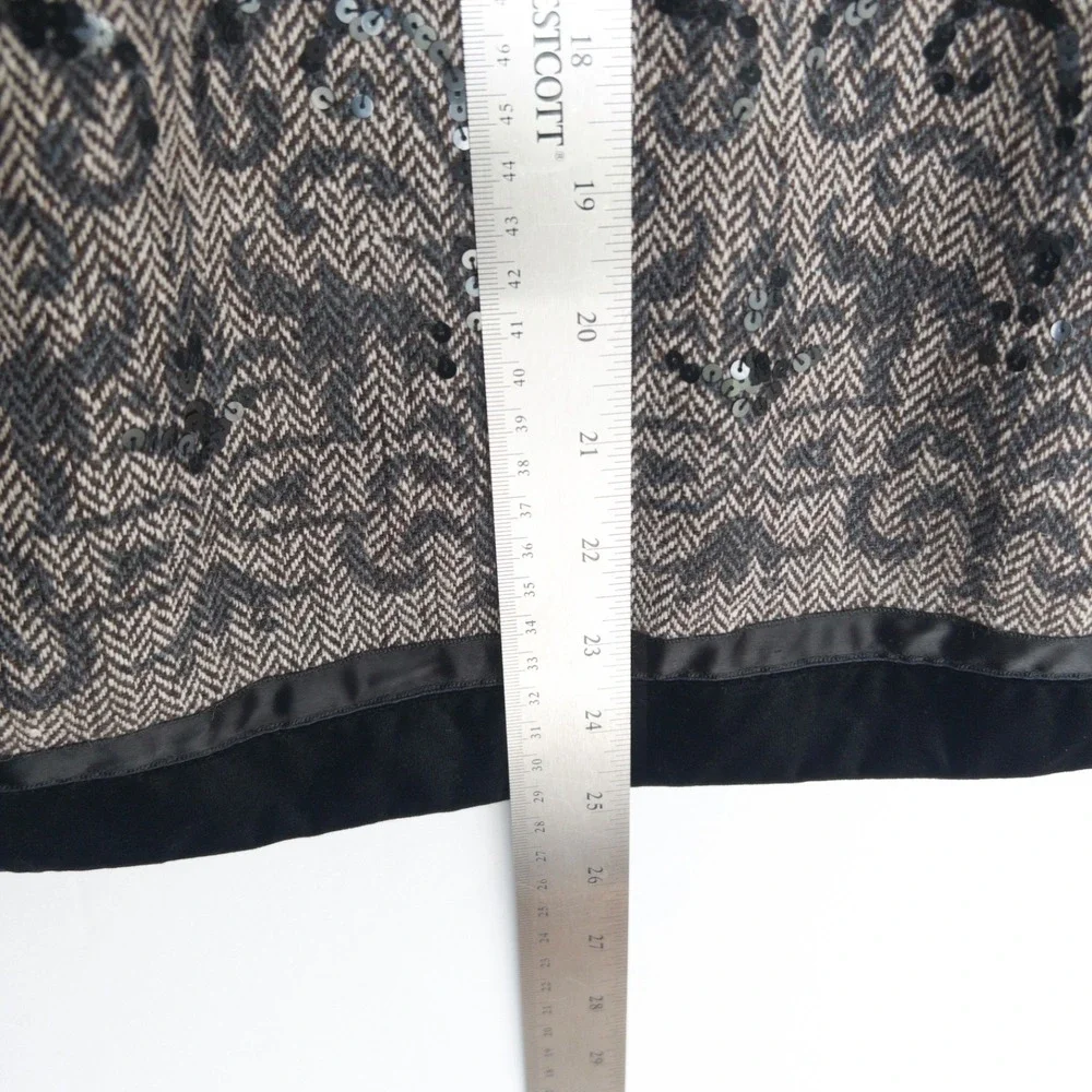 Loft Herringbone Sequins Velvet Trim Wool Blend Embroidered Skirt Womens 10 L - Picture 10 of 16